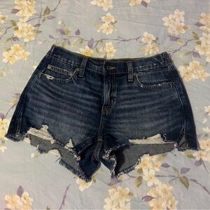 Aerie Blue Mid Rise Cotton Distressed Shorts